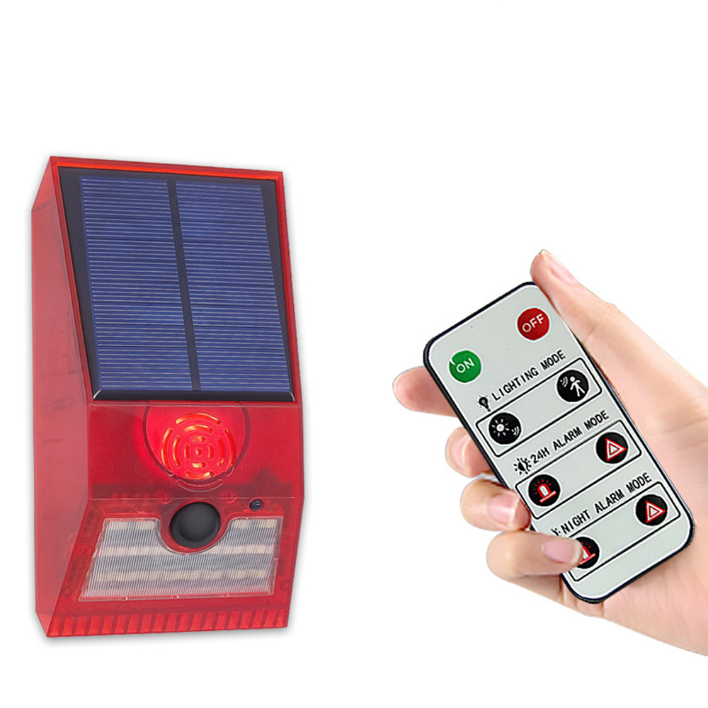 Home Security Alarm - ไฟเตือนภัยพลังงานแสงอาทิตย์อเนกประสงค์พร้อมรีโมทคอนโทรล เซ็นเซอร์ตรวจจับการเคลื่อนไหว PIR สำหรับความปลอดภัยในบ้าน สวน และผนังภายนอก