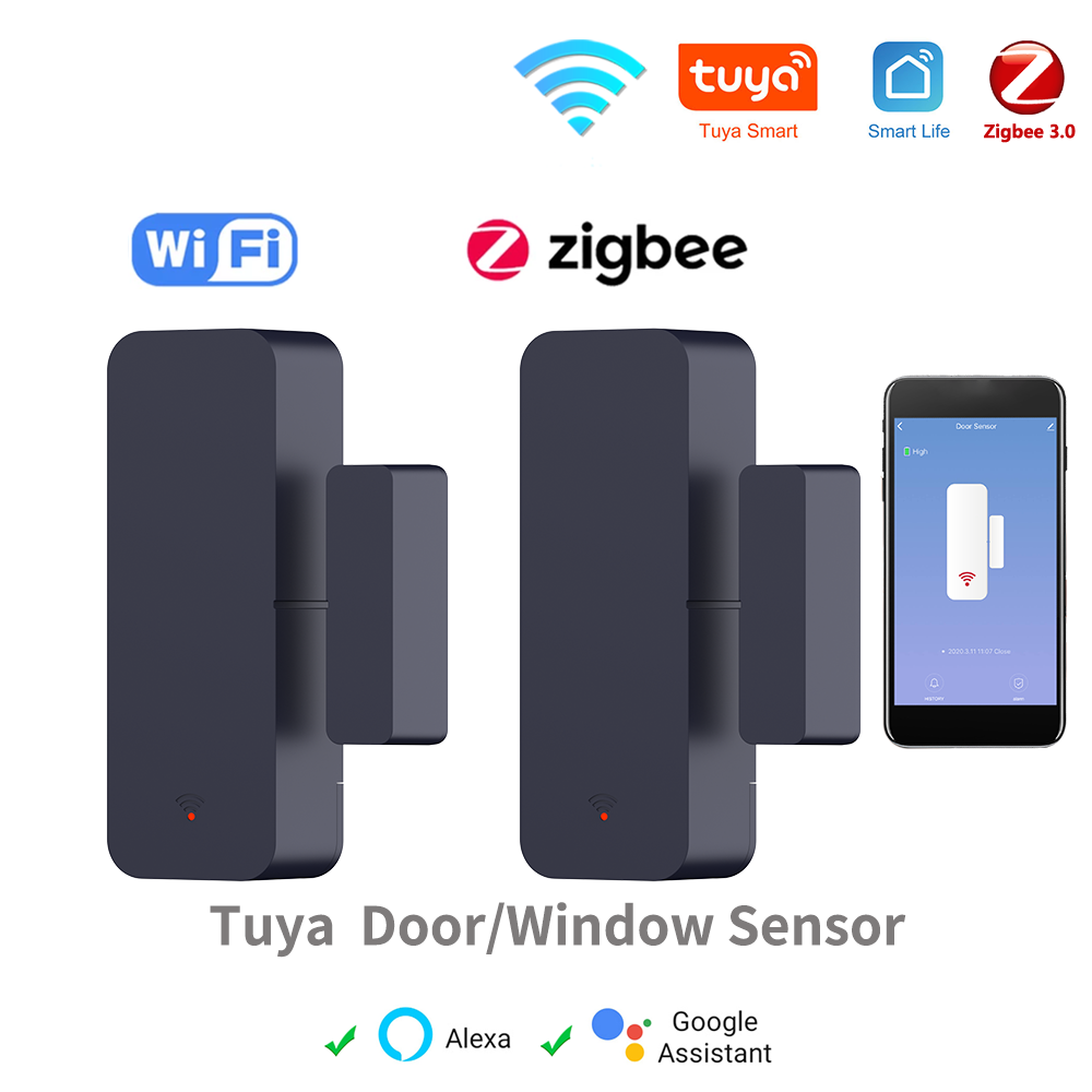 Home Security With Ai - Tuya ZigBee เซ็นเซอร์ประตูทางเข้า WiFi, เซ็นเซอร์ความปลอดภัยแม่เหล็กกันขโมยสัญญาณเตือนชีวิตสมาร์ทด้วย Alexa