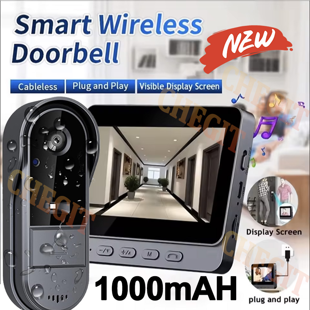 Home Security Monitoring System - กล้องออดไร้สายอินเตอร์เน็ตไร้สาย 1080P วิดีโออินเตอร์คอมออดกันน้ำ 4.3 นิ้วหน้าจอ IPS
