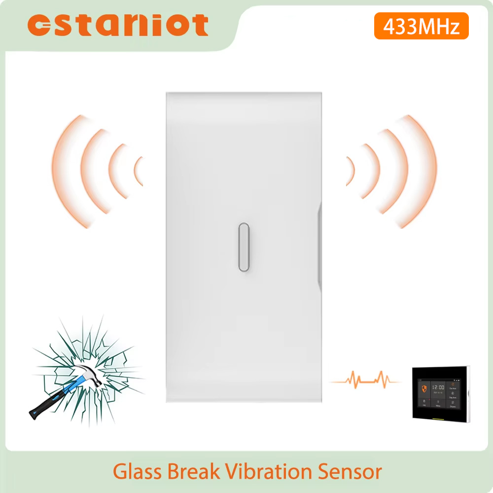 Home Security Systems Wireless - เซ็นเซอร์ตรวจจับการสั่นสะเทือนแบบไร้สาย Staniot 433MHz EV1527 สำหรับกระจกแตก ใช้งานภายในอาคาร