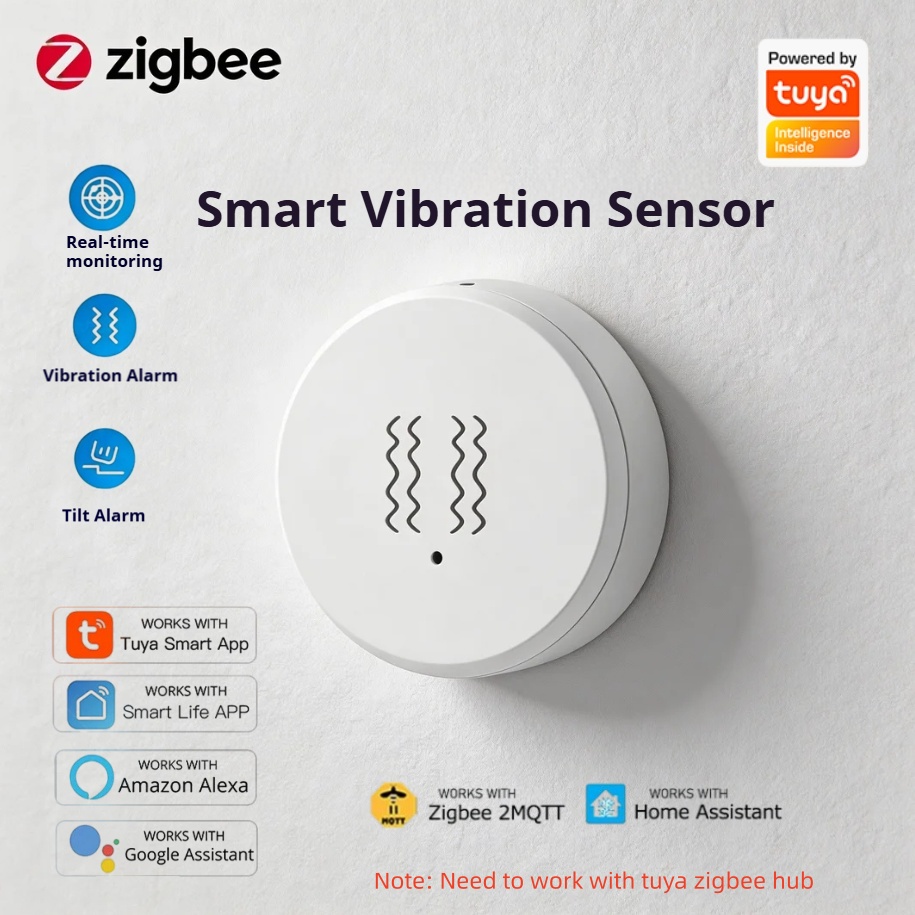 Home Security Alarm - ทูยา ซิกบีเซ็นเซอร์ตรวจจับการสั่นสะเทือนอัจฉริยะ แจ้งเตือนการเคลื่อนไหวแบบเรียลไทม์ การแจ้งเตือนผ่านแอพ การตรวจจับความปลอดภัยภายในบ้านด้วยสมาร์ทไลฟ์