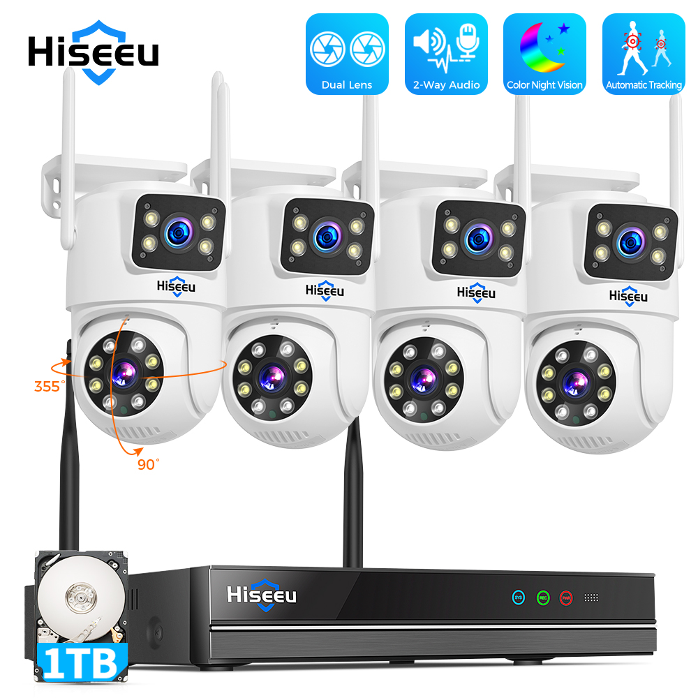 Home Security Monitoring System - ชุดกล้องวงจรปิด Hiseeu 6MP WiFi แบบเลนส์คู่ ระบบความปลอดภัย