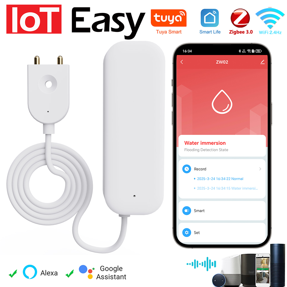 Home Security With Ai - Tuya WiFi ZigBee Water Sensor น้ํารั่วเครื่องตรวจจับน้ําท่วม
