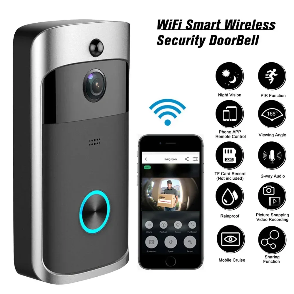 Home Security Monitoring System - 720P HD สมาร์ทโฮมไร้สาย WIFI กล้องออดประตู วิดีโอรักษาความปลอดภัย