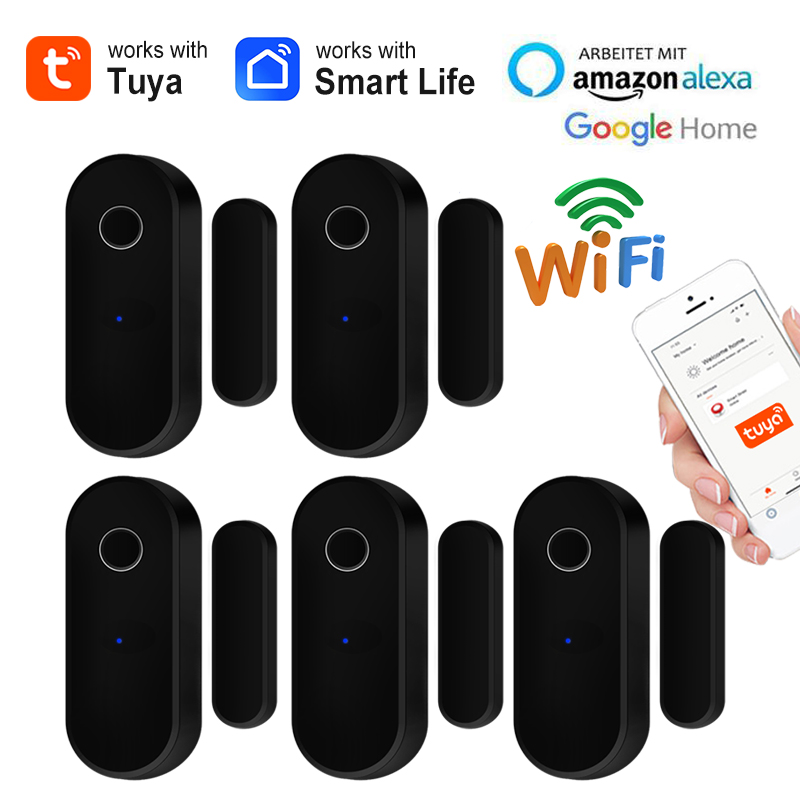 Home Security With Ai - Tuya WiFi ประตูเปิดปิดเครื่องตรวจจับสีดํา Smart Life APP